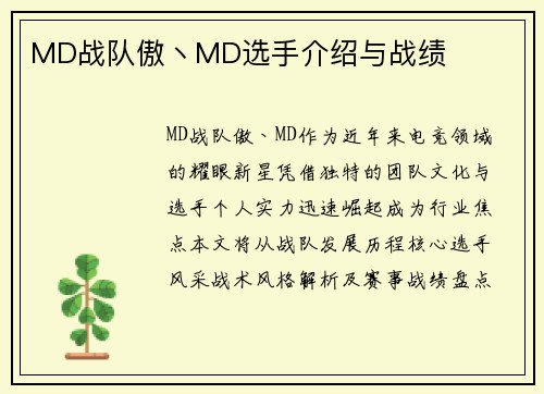 MD战队傲丶MD选手介绍与战绩